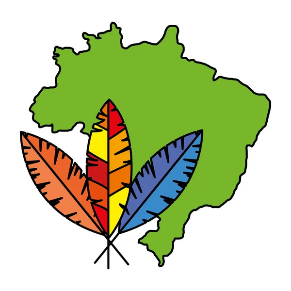 Mapa de Brasil con plumas icono aislado — Vector de stock