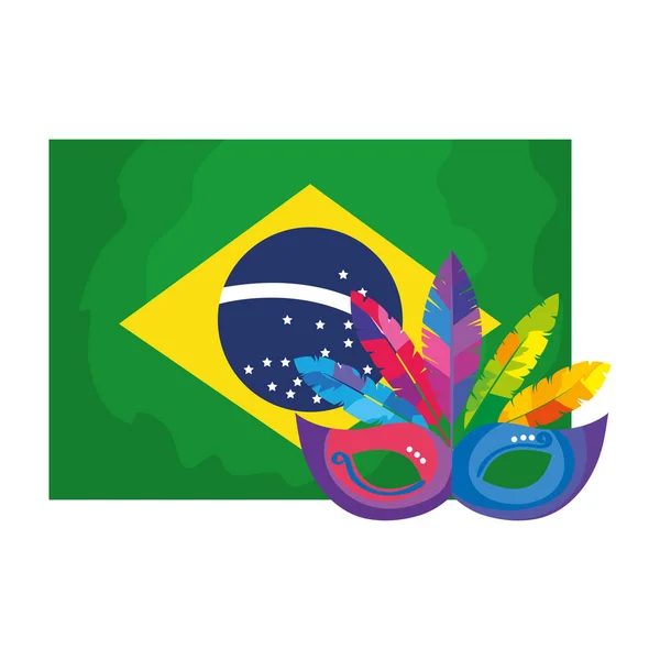 Flagge Brasiliens mit Maske Karneval isolierte Ikone — Stockvektor