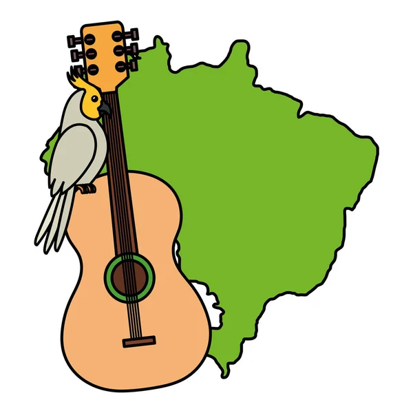 Map of brazil with parrot and guitar — 스톡 벡터