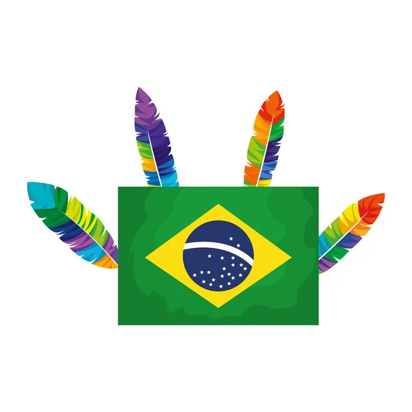 Bandeira do brasil com penas ícone isolado — Vetor de Stock