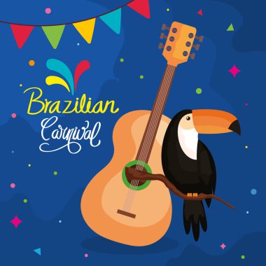 Toucan ve gitarlı Brezilya Karnavalı afişi
