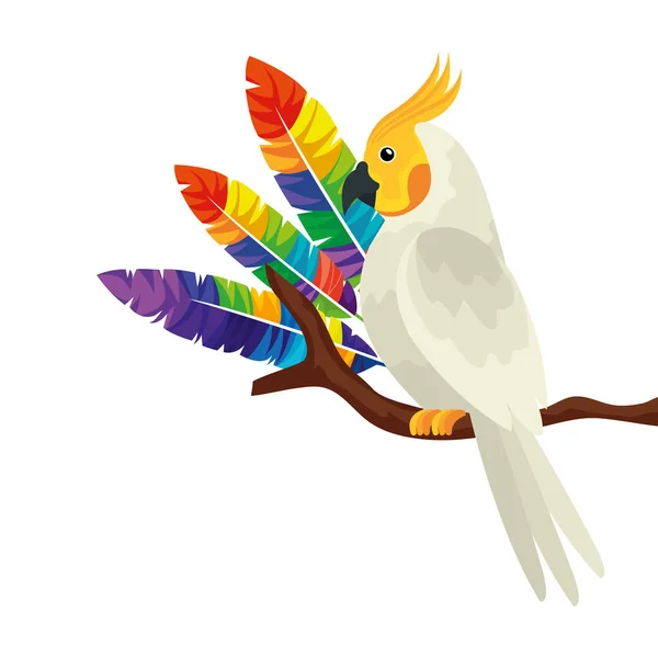Papegoja fågel i träd gren isolerad ikon — Stock vektor