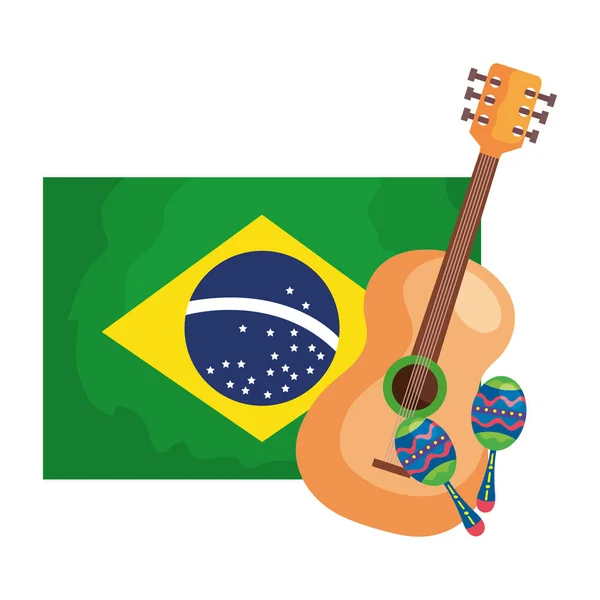 Гитара и маракасы с флагом Бразилия изолированный значок — стоковый вектор