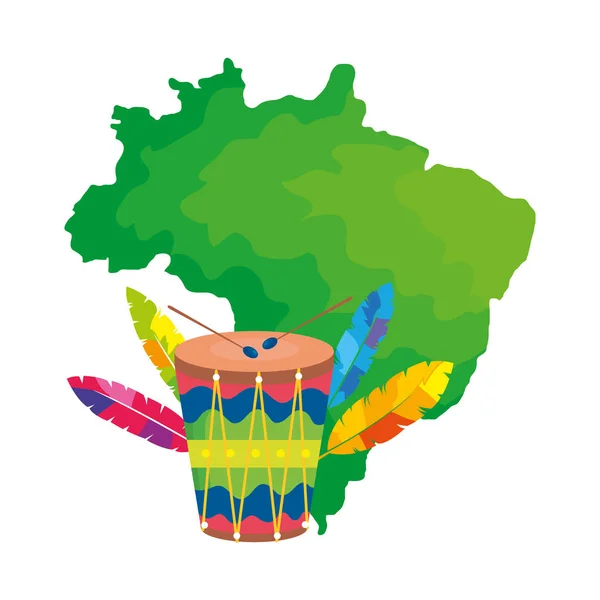 Perkusyjny instrument muzyczny z mapą Brazylii — Wektor stockowy