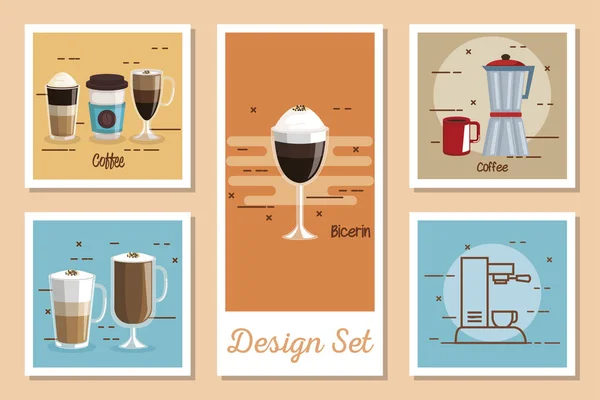Design-Set mit Kaffee und Symbolen — Stockvektor
