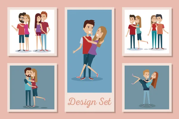 Designs Satz von jungen Paar reizend — Stockvektor