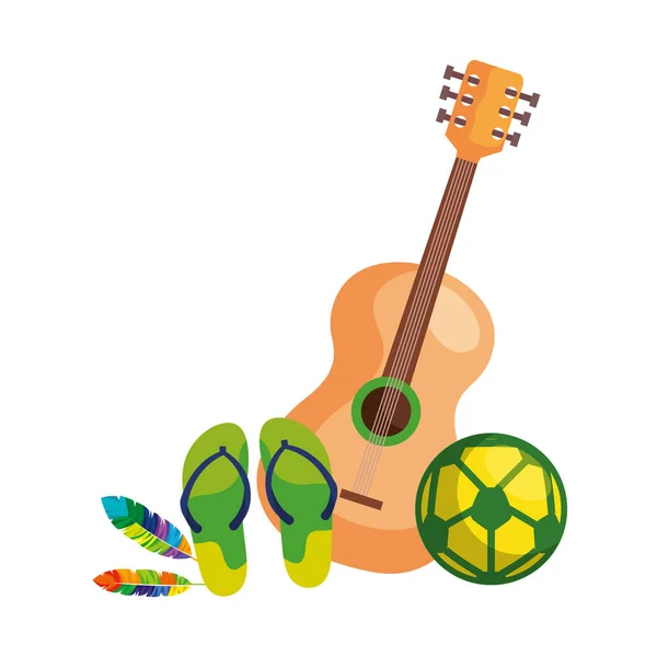 Sport ball soccer with guitar and flip flops — Stock Vector