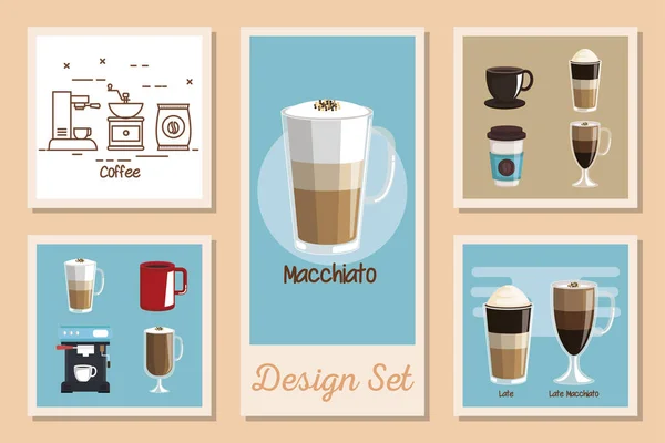 Conjunto de diseño de café e iconos — Archivo Imágenes Vectoriales