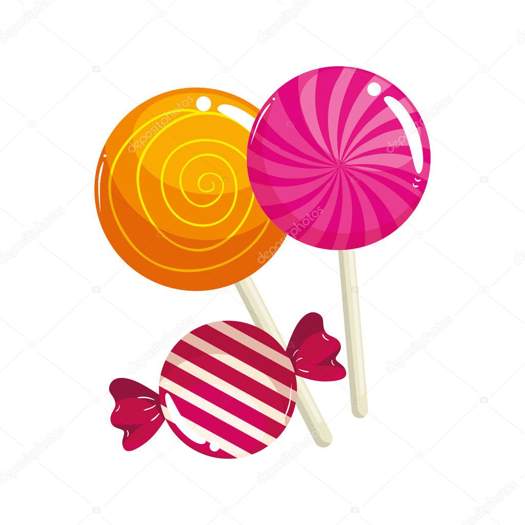 set of sweet lollipop with candy in wrap