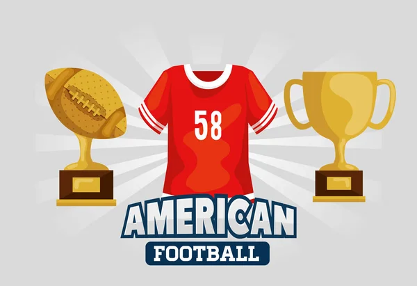 Poster of american football with shirt and trophies — Stock Vector