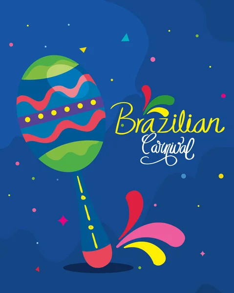 Plakat brazylijskiego karnawału z maraką i dekoracją — Wektor stockowy
