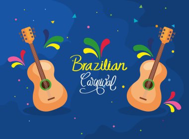 Gitarlı ve dekorasyonlu Brezilya karnavalı afişi