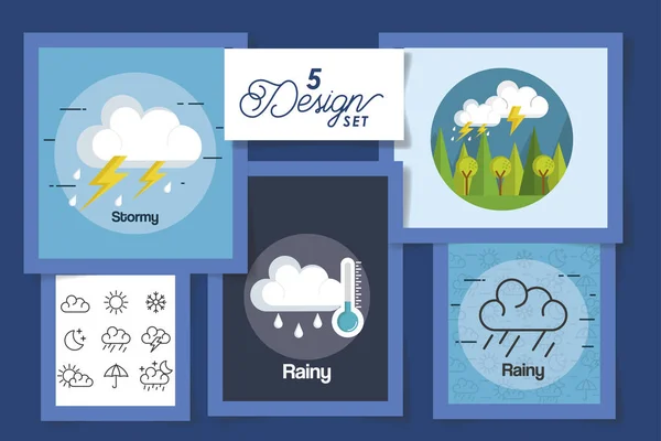 Five designs of weather forecast — 스톡 벡터