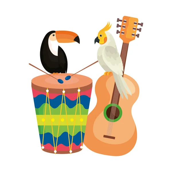 Tukan mit Papagei und Ikonen Traditionals — Stockvektor