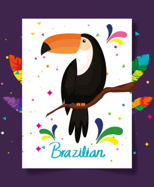 Toucan ve dekorasyonlu Brezilya Karnavalı afişi