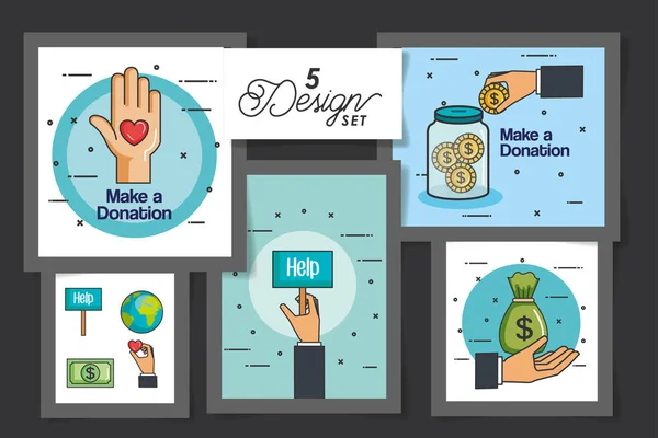 Five designs of make a donation with icons — Stock Vector