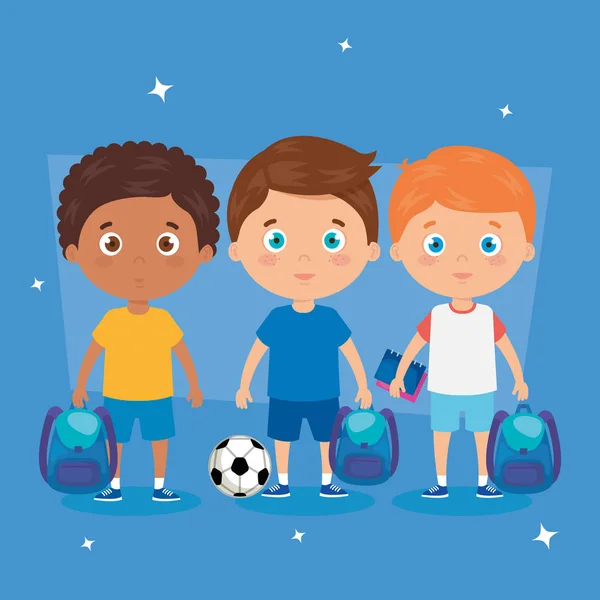 Kleine Jungen mit Schulranzen und Fußball — Stockvektor