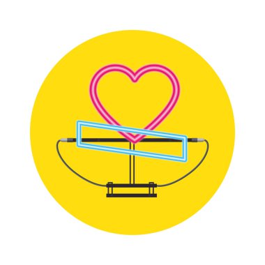 Sevimli kalp aşk neon ışık izole ikonu