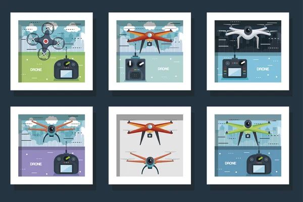 Bundle designs of drones flying — 스톡 벡터