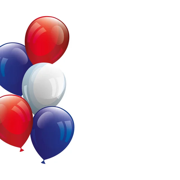 Balões de hélio branco com vermelho e azul — Vetor de Stock