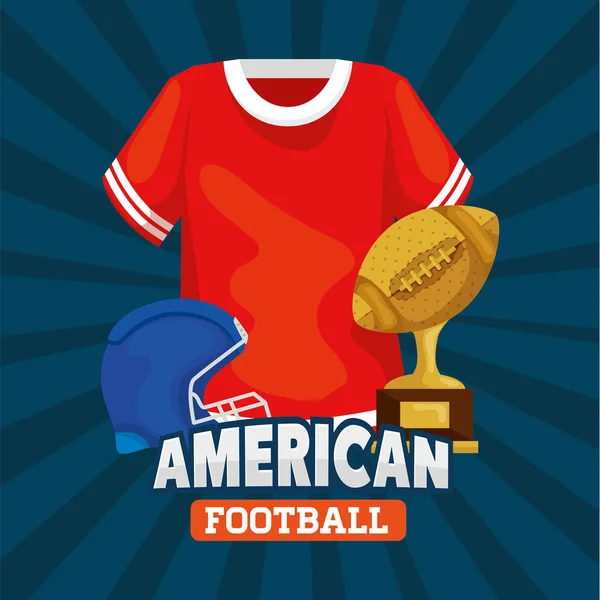 Póster de fútbol americano con camisa e iconos — Archivo Imágenes Vectoriales