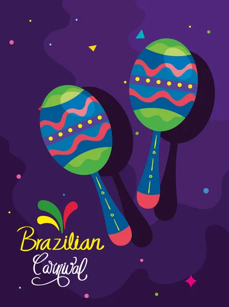 Poster of brazilian carnival with maracas and decoration — Stock Vector