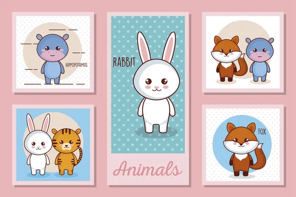Bundle designs of cute animals — 스톡 벡터
