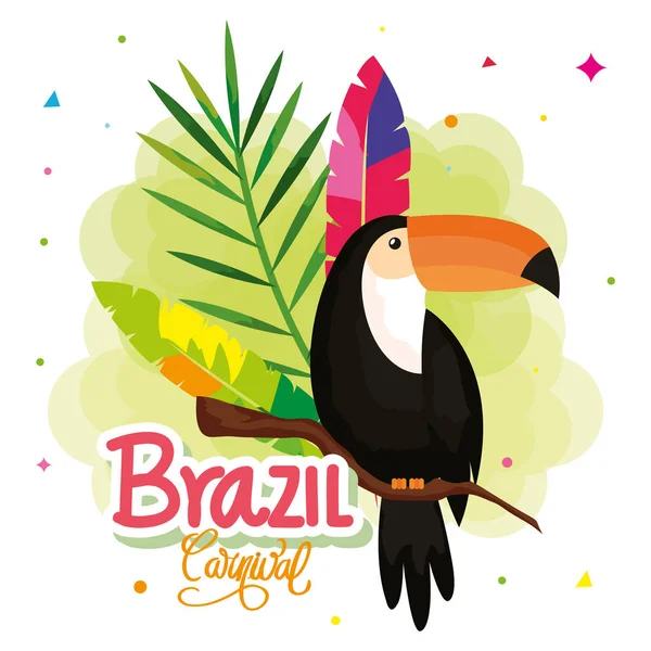 Plakat karnawałowy brazylijski z tukanem i dekoracją — Wektor stockowy