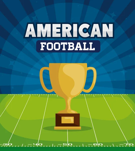 Poster des amerikanischen Fußballs mit Pokal im Feld — Stockvektor