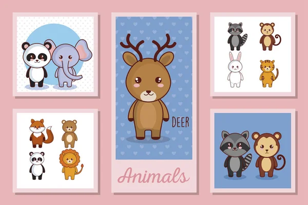 Bundle designs of cute animals — Stock Vector