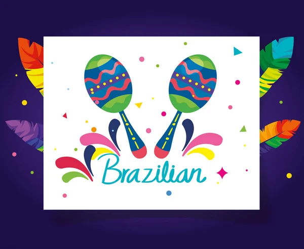 Marakas ve dekorasyonlu Brezilya karnavalının afişi — Stok Vektör