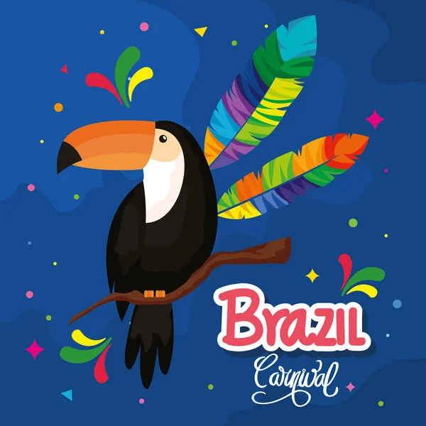 Affiche du carnaval brésilien avec toucan et décoration — Image vectorielle