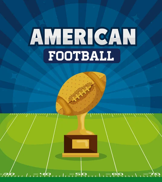 Poster di football americano con trofeo in campo — Vettoriale Stock