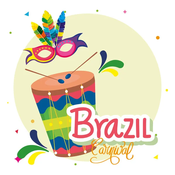 Poster of carnival brazil with drum and decoration — Stock Vector