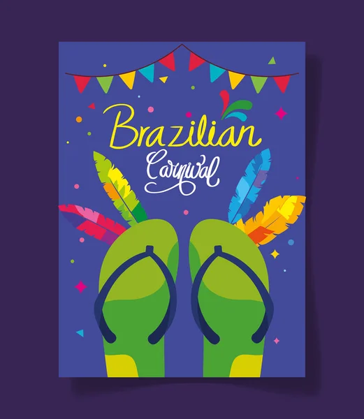 Plakat brazylijskiego karnawału z klapkami i dekoracją — Wektor stockowy