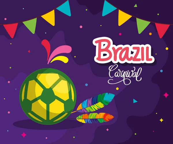 Futbol topu ve dekorasyonlu Brezilya Karnavalı afişi — Stok Vektör