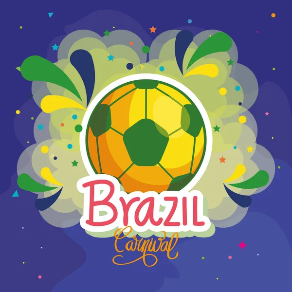 Cartaz do carnaval brasil com bola de futebol e decoração — Vetor de Stock