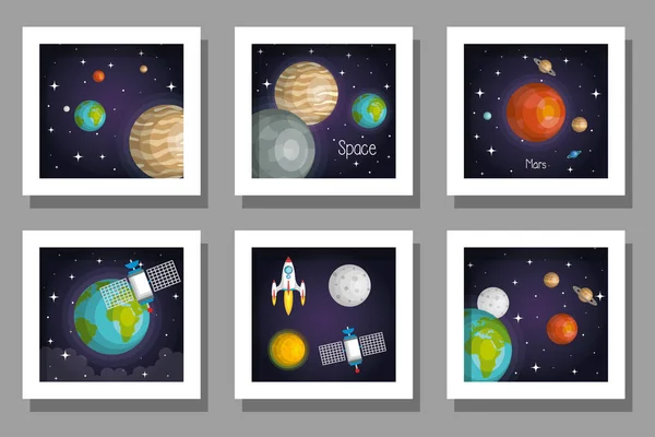Bundel ontwerpen set van zonnestelsel — Stockvector