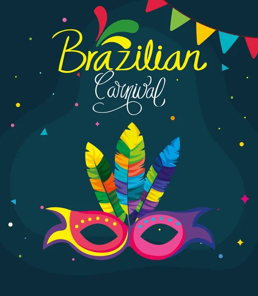 Plakat des brasilianischen Karnevals mit Maske und Dekoration — Stockvektor