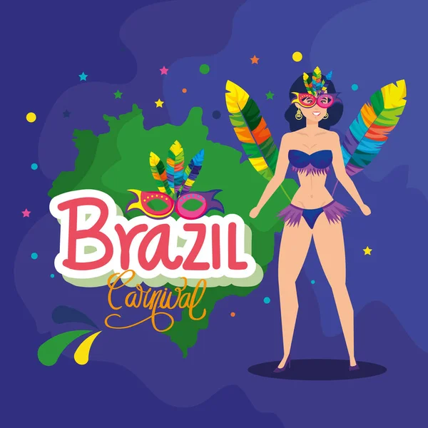Poster des brasilianischen Karnevals mit exotischer Tänzerin mit Dekoration — Stockvektor