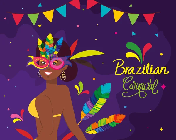 Poster des brasilianischen Karnevals mit exotischer Tänzerin und Dekoration — Stockvektor