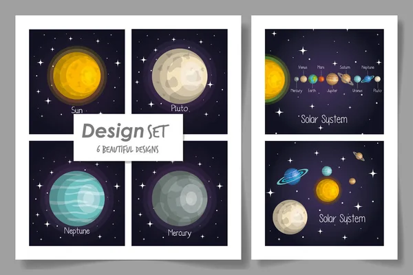 Zes ontwerpen van het zonnestelsel — Stockvector