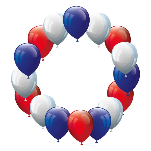 Cadre circulaire de ballons hélium blanc avec rouge et bleu — Image vectorielle