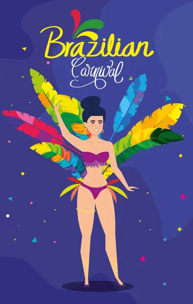 Cartaz do carnaval brasileiro com dançarina exótica mulher — Vetor de Stock