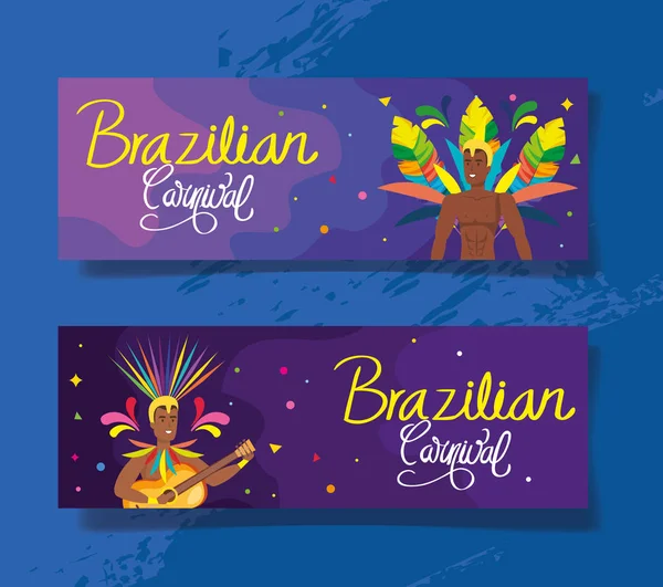 Set of poster carnival brazil with decoration — Stock Vector