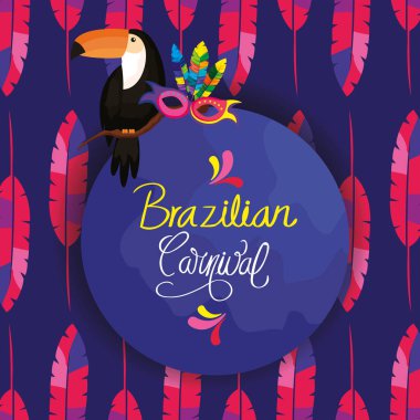 Toucan ve dekorasyonlu karnaval Brezilya posteri.