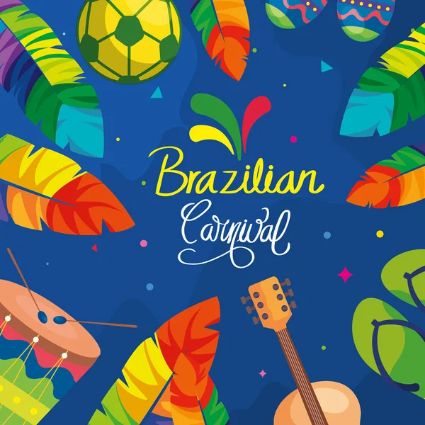 Plakat brazylijskiego karnawału z ramą ikon tradycyjnych — Wektor stockowy
