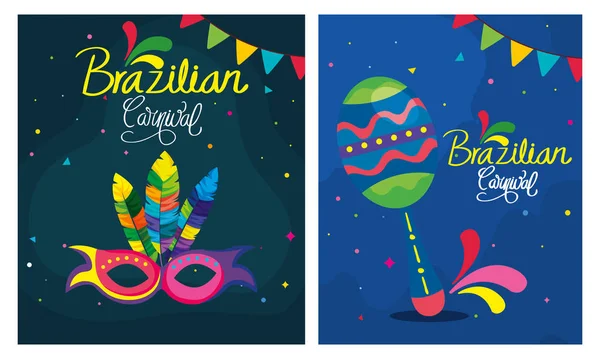 Set poster del carnevale brasiliano con decorazione — Vettoriale Stock