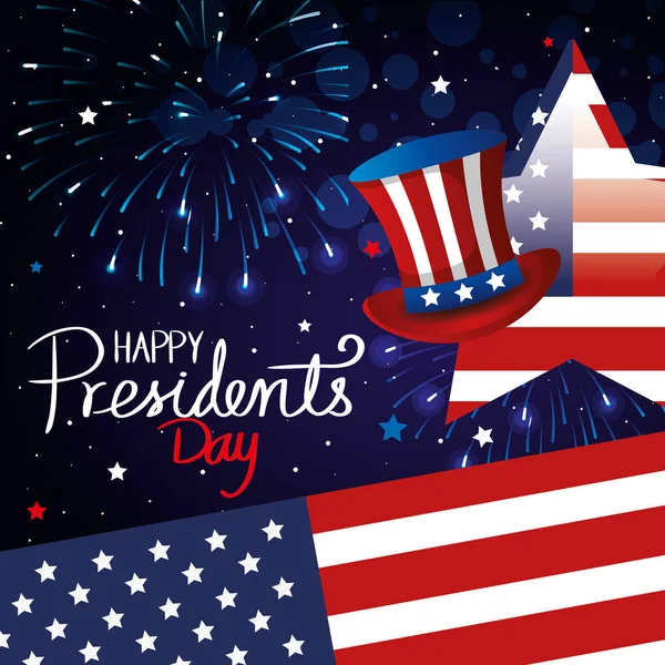 Dia de presidentes felizes com bandeira EUA e chapéu superior —  Vetores de Stock