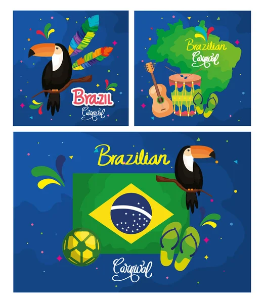 Conjunto de cartaz carnaval brasil com decoração — Vetor de Stock